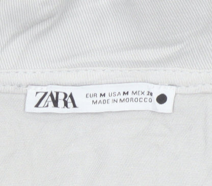Zara Women Ivory Lyocell Collared Belted Long Sleeve Jumpsuit Size 12