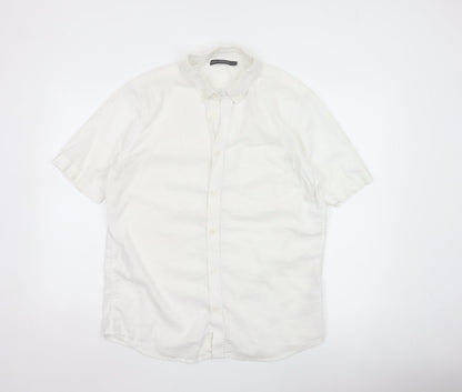 French Connection Men's White Linen Cotton Short Sleeve Shirt L