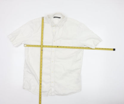 French Connection Men's White Linen Cotton Short Sleeve Shirt L