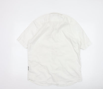 French Connection Men's White Linen Cotton Short Sleeve Shirt L