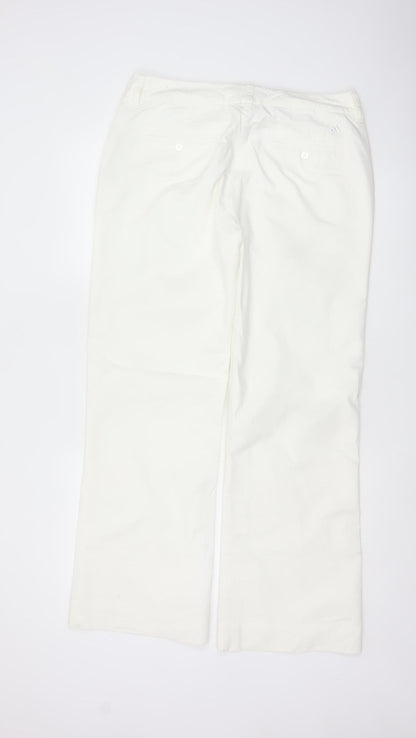 Adidas Women White Size 16 Straight Leg Cotton Blend Trousers