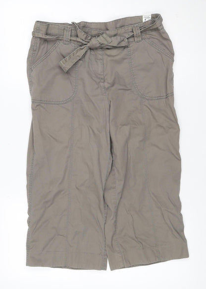 Marks and Spencer Women Brown Cropped Wide-Leg Belted Cotton Trousers UK 12