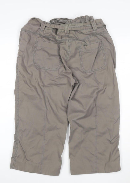 Marks and Spencer Women Brown Cropped Wide-Leg Belted Cotton Trousers UK 12