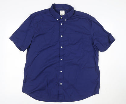 Marks and Spencer Men's Blue 2XL Regular Fit Short Sleeve Button-Up Shirt