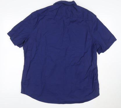 Marks and Spencer Men's Blue 2XL Regular Fit Short Sleeve Button-Up Shirt