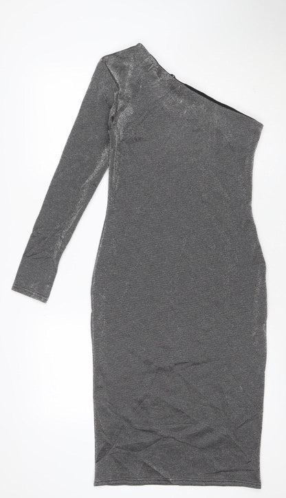 Warehouse Women’s Silver One Shoulder Midi Bodycon Dress Size 10