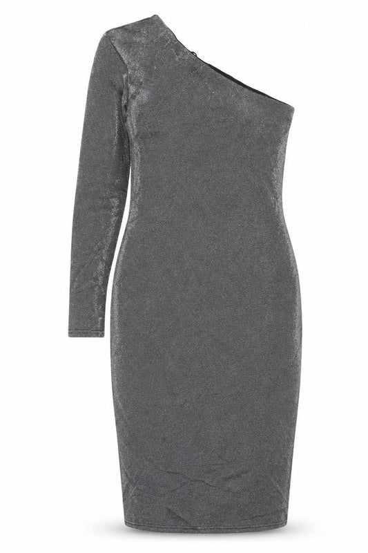 Warehouse Women’s Silver One Shoulder Midi Bodycon Dress Size 10