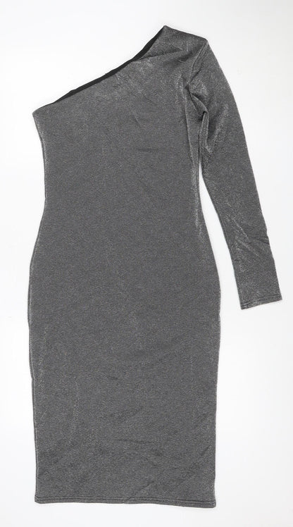 Warehouse Women’s Silver One Shoulder Midi Bodycon Dress Size 10