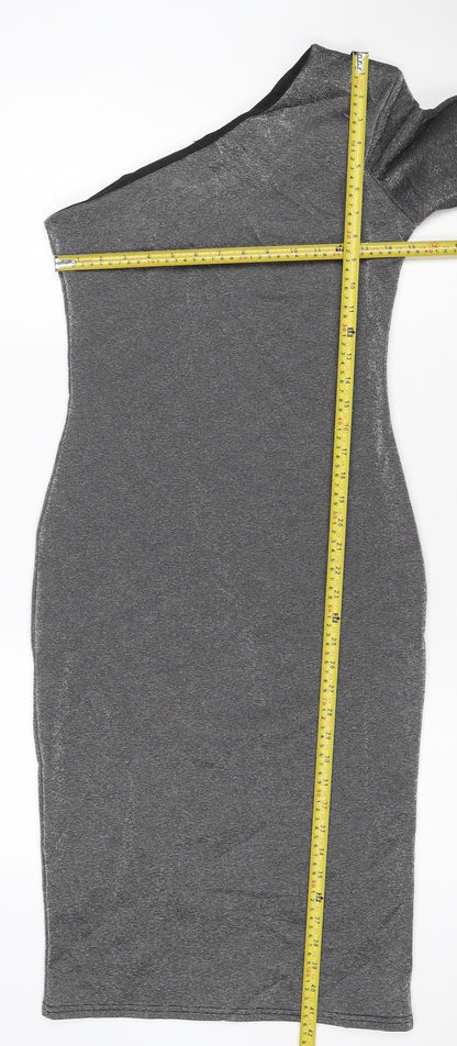 Warehouse Women’s Silver One Shoulder Midi Bodycon Dress Size 10