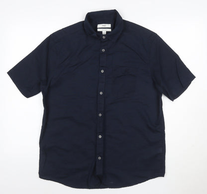 Marks and Spencer Men's Blue Linen Blend Short Sleeve Shirt M