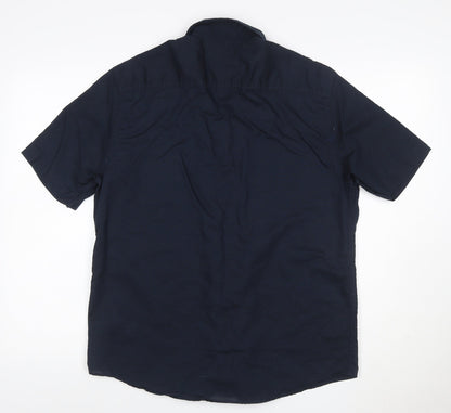 Marks and Spencer Men's Blue Linen Blend Short Sleeve Shirt M