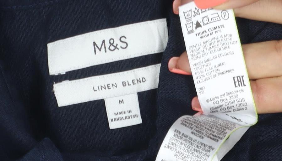 Marks and Spencer Men's Blue Linen Blend Short Sleeve Shirt M
