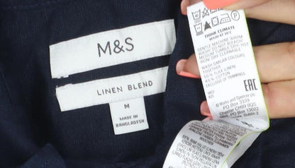 Marks and Spencer Men's Blue Linen Blend Short Sleeve Shirt M