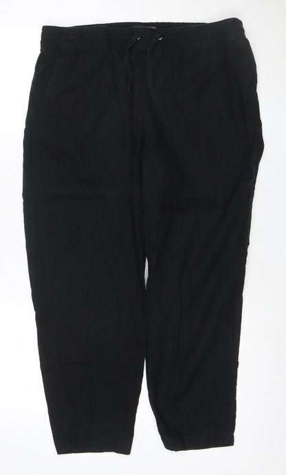 Marks and Spencer Women's Black Linen Blend Jogger Trousers Size 18 Short