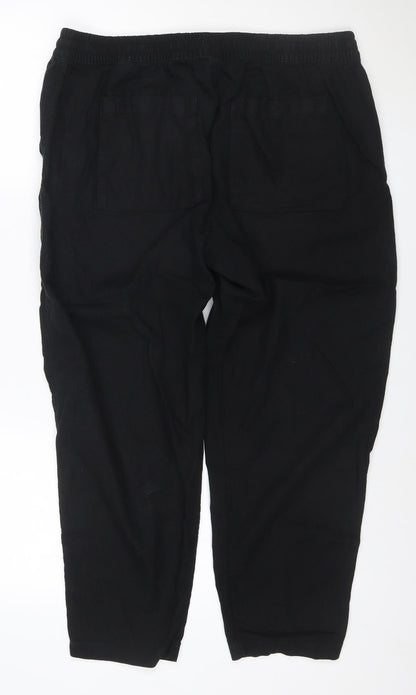 Marks and Spencer Women's Black Linen Blend Jogger Trousers Size 18 Short