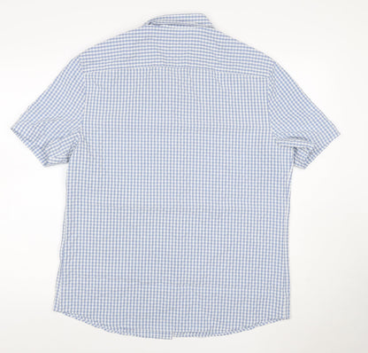 Marks and Spencer Men Blue Check Modal Blend Short Sleeve Shirt L