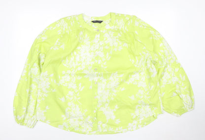 Marks and Spencer Women's Green Floral Long Sleeve Blouse Size 14