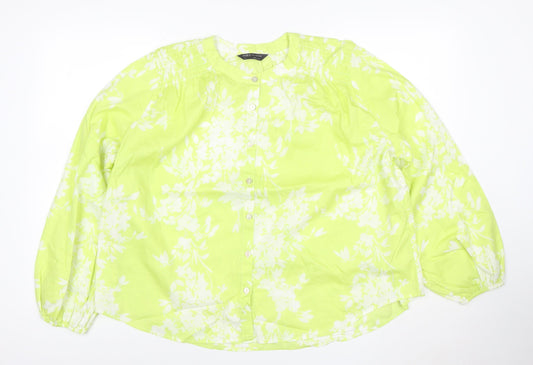 Marks & Spencer Women's Green Floral Long Sleeve Blouse Size 14