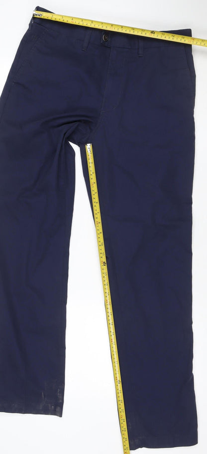 Marks and Spencer Men's Blue 34x33 Regular Fit Chino Trousers