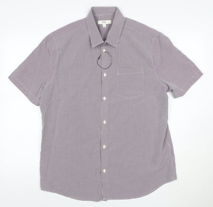 Marks and Spencer Men Purple Check Short Sleeve Collared T-Shirt L