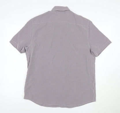 Marks and Spencer Men Purple Check Short Sleeve Collared T-Shirt L