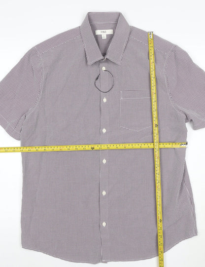 Marks and Spencer Men Purple Check Short Sleeve Collared T-Shirt L