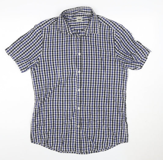 ASOS Men's Blue Check Short Sleeve Button-Up Shirt Size M