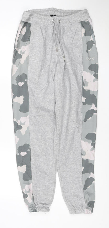 boohooMAN Men's Grey Camouflage Side Panel Jogger Trousers M