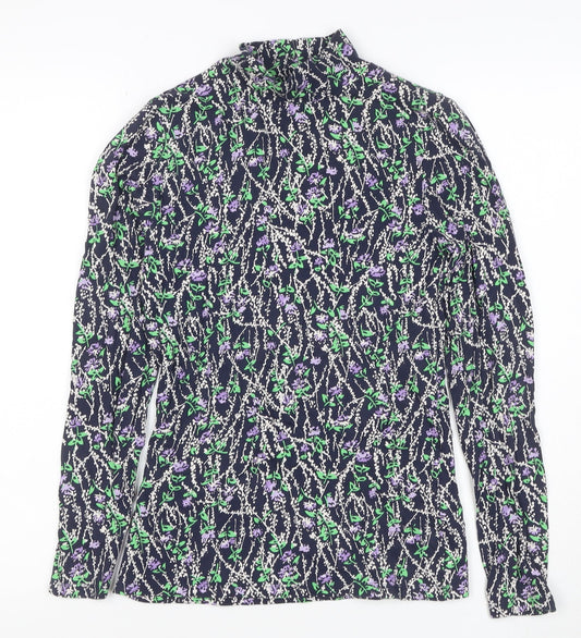 Marks & Spencer Women’s Blue Floral High Neck Long Sleeve Blouse Size 8
