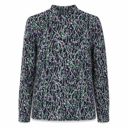 Marks & Spencer Women’s Blue Floral High Neck Long Sleeve Blouse Size 8