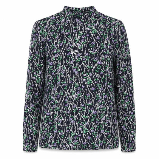 Marks & Spencer Women’s Blue Floral High Neck Long Sleeve Blouse Size 8