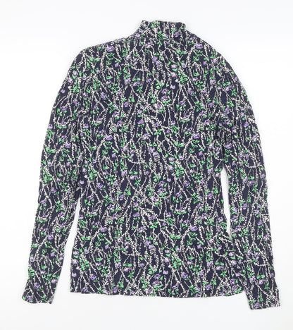 Marks and Spencer Women’s Blue Floral High Neck Long Sleeve Blouse Size 8