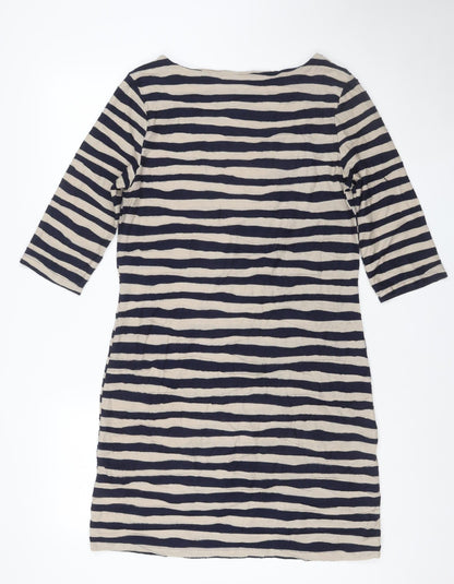 Fat Face Women Blue Striped 3/4 Sleeve Jersey Shift Dress Size 16
