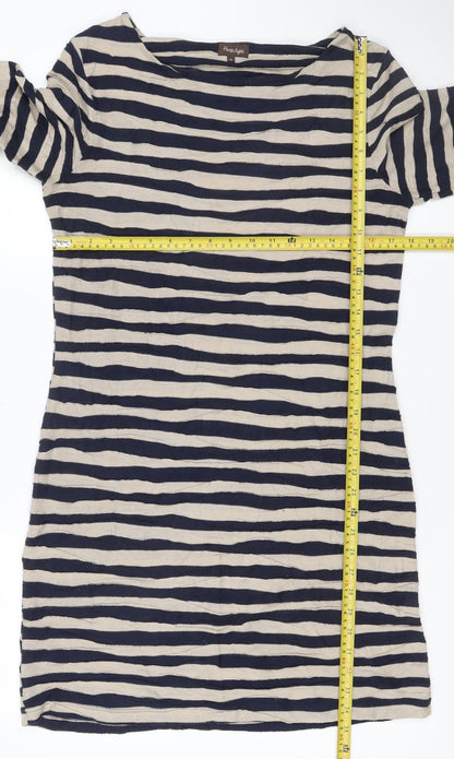 Fat Face Women Blue Striped 3/4 Sleeve Jersey Shift Dress Size 16