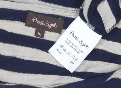 Fat Face Women Blue Striped 3/4 Sleeve Jersey Shift Dress Size 16