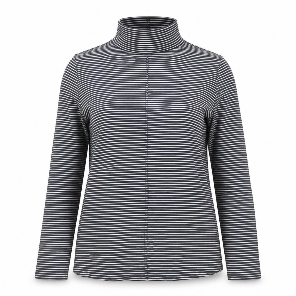 White Stuff Women’s Blue Striped Roll Neck Long Sleeve Cotton Top Size 16
