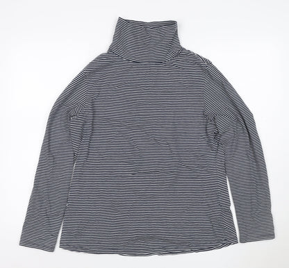 White Stuff Women’s Blue Striped Roll Neck Long Sleeve Cotton Top Size 16