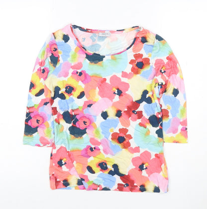 Bella di Notte Women's Multicoloured Floral 3/4 Sleeve Scoop Neck T-Shirt Size 8