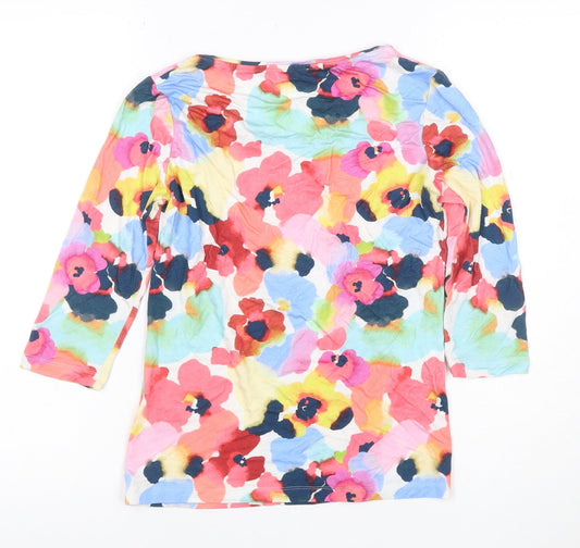 Bella di Notte Women's Multicoloured Floral 3/4 Sleeve Scoop Neck T-Shirt Size 8