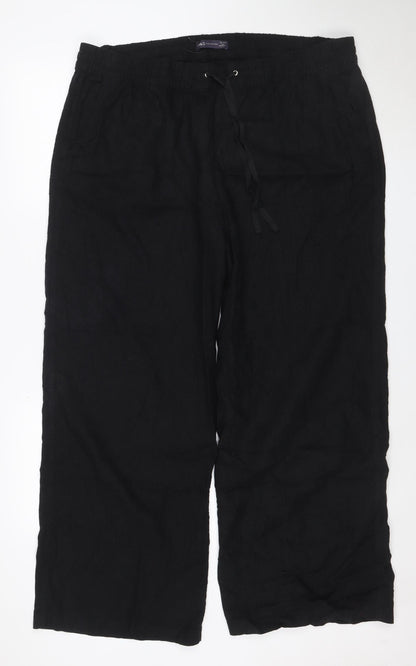 Marks and Spencer Women Black Linen Blend Wide-Leg Trousers Size 22 Regular