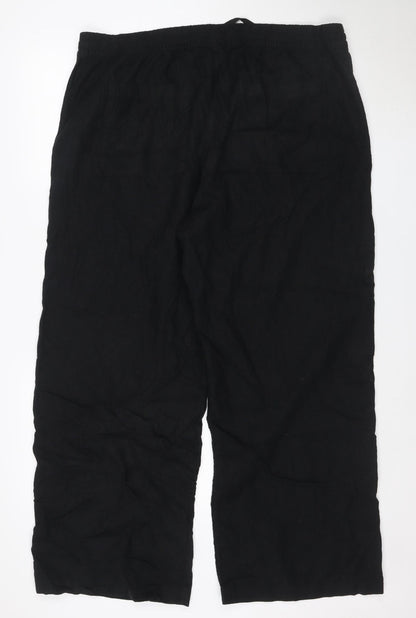 Marks and Spencer Women Black Linen Blend Wide-Leg Trousers Size 22 Regular