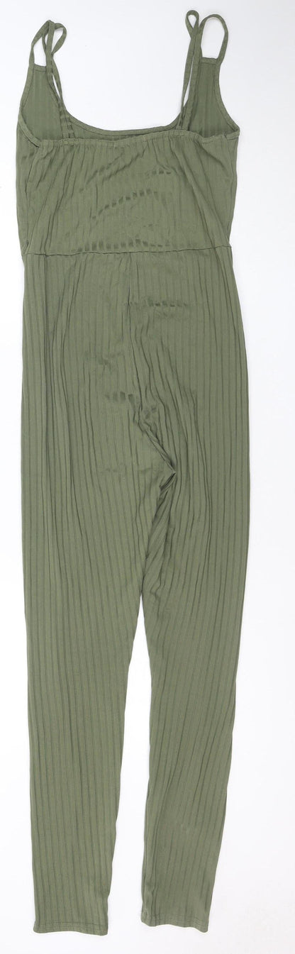 PrettyLittleThing Women’s Khaki Green Ribbed Jumpsuit Size 10 Polyester Blend
