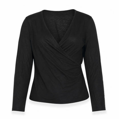 James Lakeland Women’s Black Wrap Blouse Long Sleeve Size 12