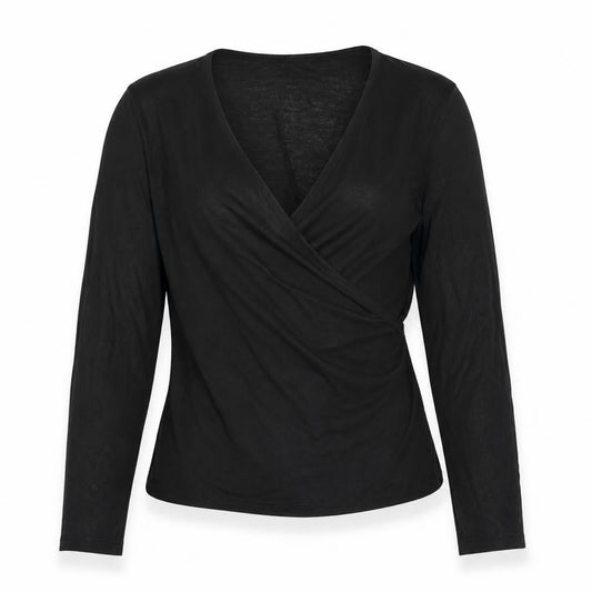 James Lakeland Women’s Black Wrap Blouse Long Sleeve Size 12