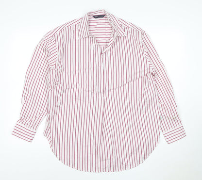 Marks and Spencer Women White Pink Striped Long Sleeve Button-Up Shirt Size 12