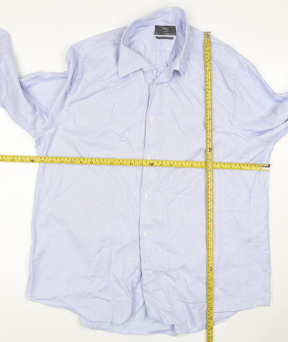 Marks and Spencer Men's Blue Slim Fit Cotton Long Sleeve Shirt Size 18