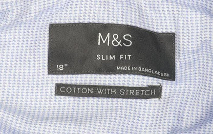 Marks and Spencer Men's Blue Slim Fit Cotton Long Sleeve Shirt Size 18