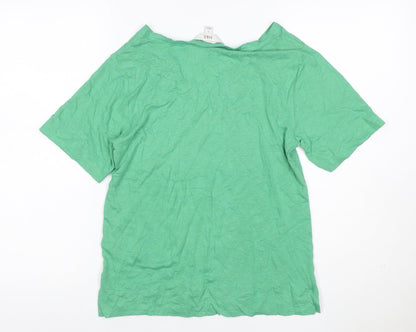 Marks and Spencer Women's Green V-Neck Short Sleeve Linen Modal T-Shirt Size 6