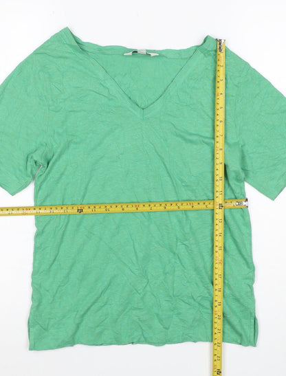 Marks and Spencer Women's Green V-Neck Short Sleeve Linen Modal T-Shirt Size 6