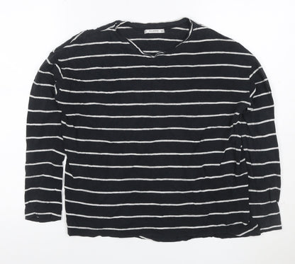 Pull & Bear Women’s Black Striped Long Sleeve Cotton T-Shirt Size 8